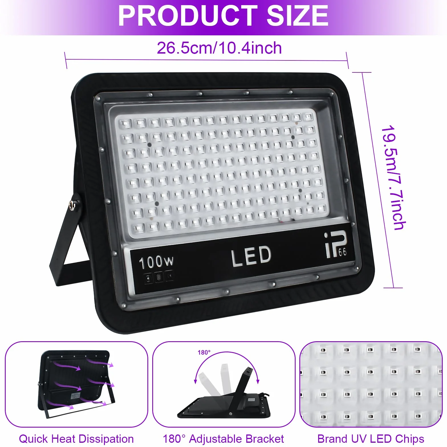 CREATESTAR Schwarzlicht Strahler 100W, 2er LED Mit Schalter, 395-405nm UV Für Bar, IP66 Wasserdicht Lampe Halloween, Weihnachten, Party Deko