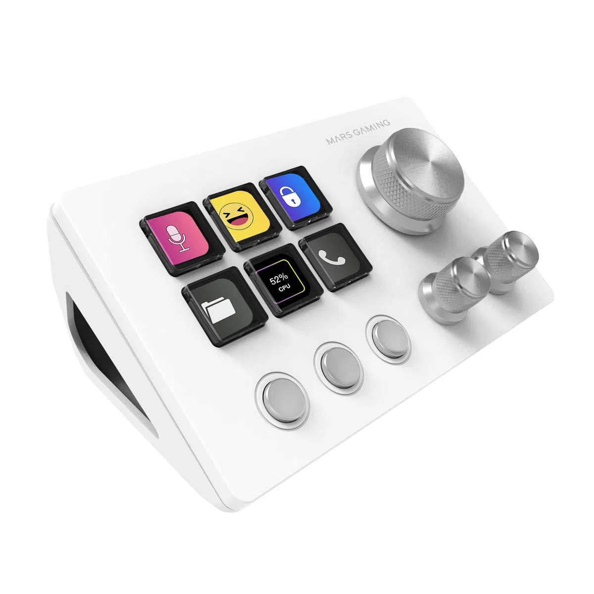 Mars Gaming MSD-Two, Kompaktes Control Deck, 6 Anpassbare LCD-Tasten + 3 Tasten, 3 Multifunktionale Räder, Ergonomisches Slim Control Deck, Steuerungssoftware und Plug-ins, Windows und MacOS, Weiß
