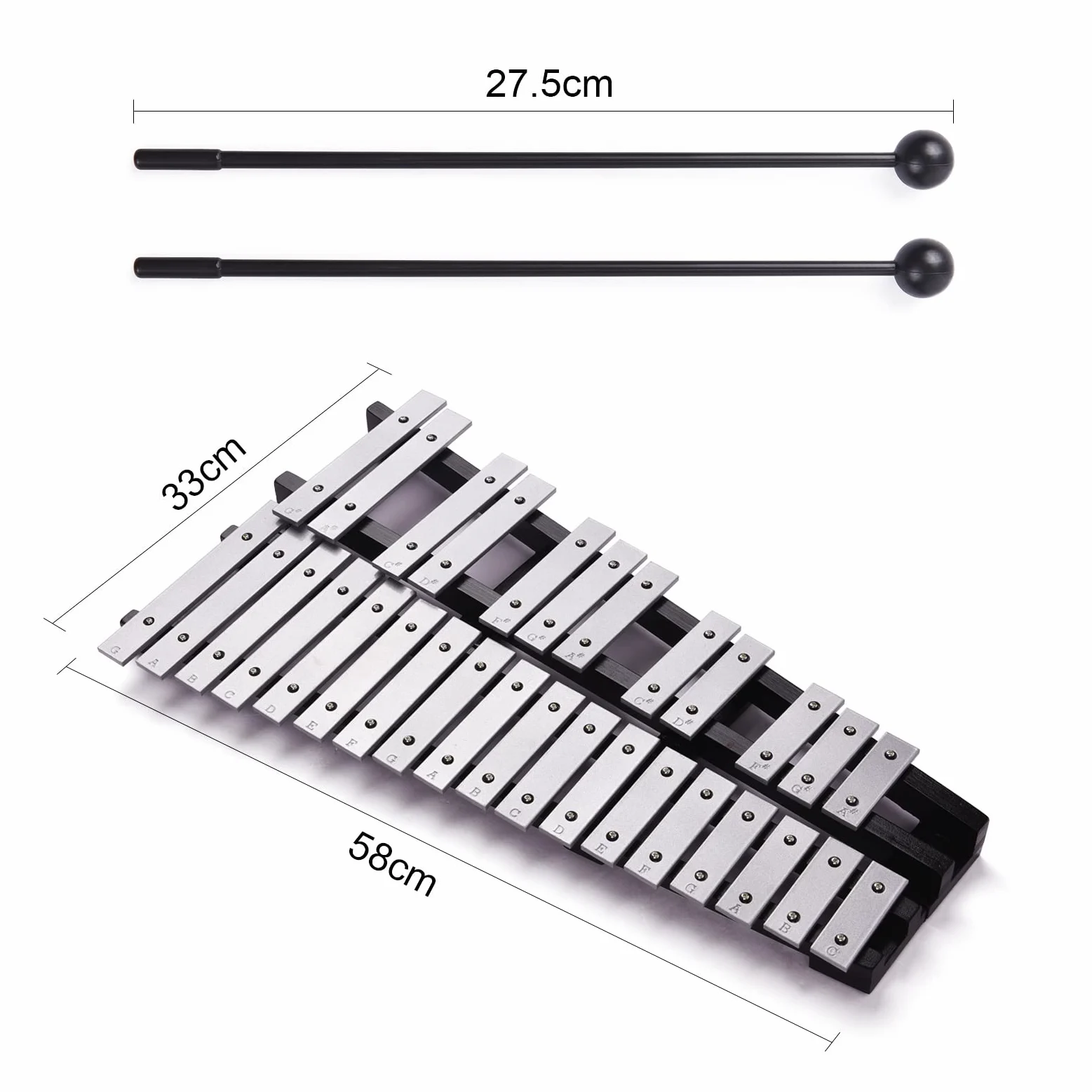Btuty 30-Noten Glockenspiel Xylophon, G–C Tonumfang, Aluminium-Klangplatten mit Holzrahmen, Musikinstrument für Schule & Anfänger, inkl. 2 Schlägel und Tragetasche