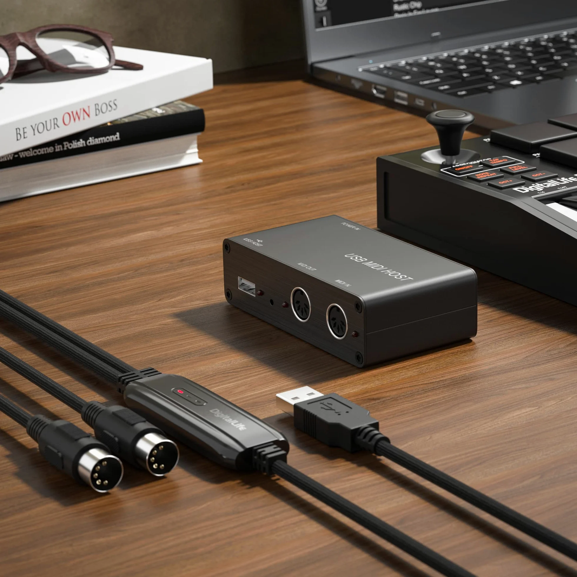 DigitalLife BridgeCore Serie | Eigenständige USB-MIDI-Host-Bridge Box, 1-In/1-Out, 5-Pin-DIN, LED, Metall – Für Anfänger, Studiomusiker & Live-Performer 【Schwarz, 1 Stück】