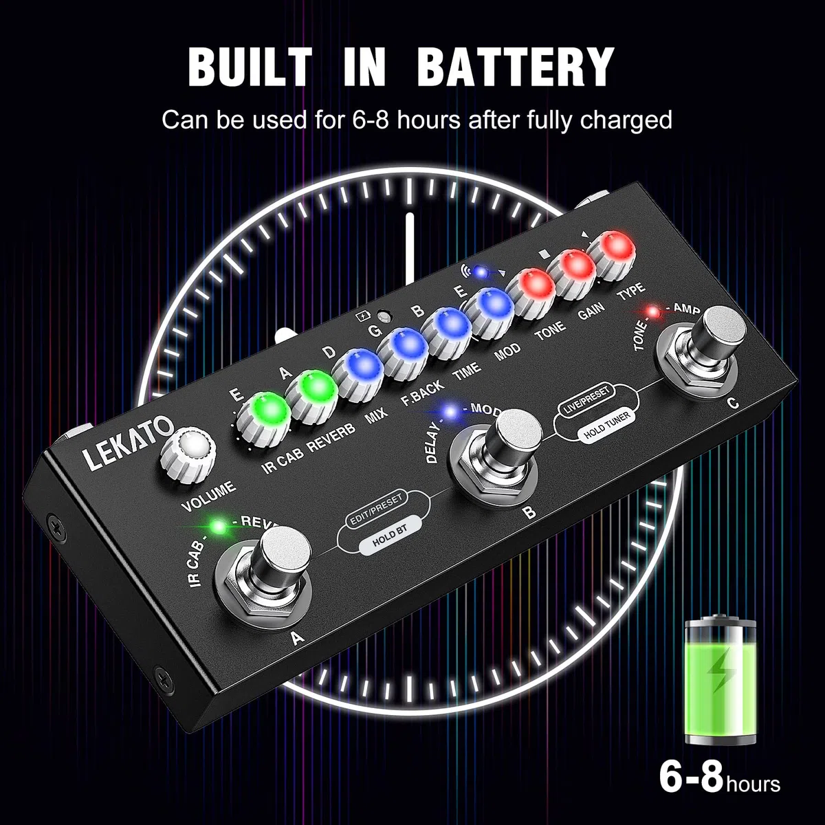 Multieffektgerät Gitarre, LEKATO Effektgerät Gitarre mit IR-Loading 9 Verstärkermodelle, Delay/Reverb/Phase/Chorus/Distortion/Overdrive, Multieffektpedal Guitar Pedal mit Aufnahme und Bluetooth 5.0