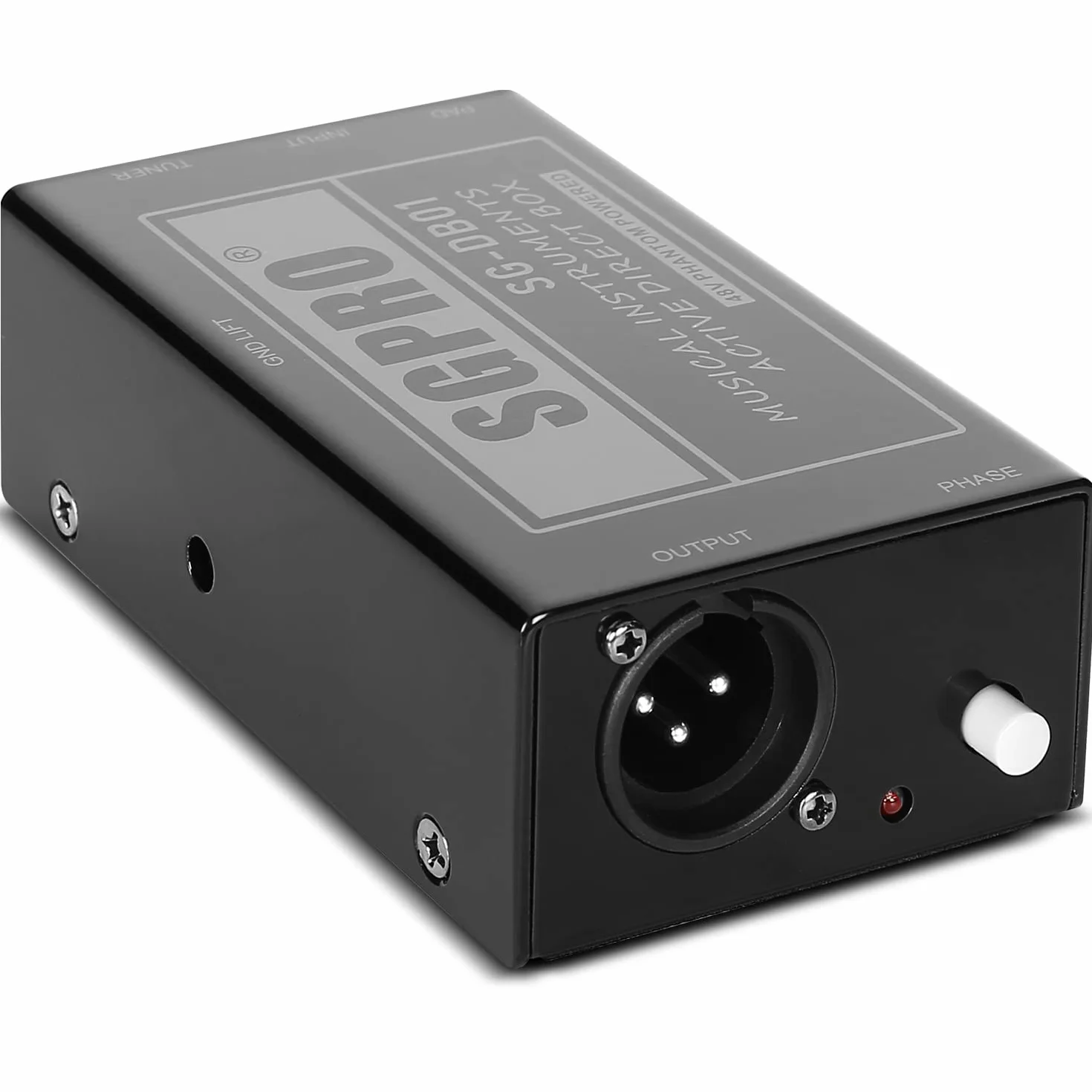 SGPRO Active Direct Box, DI-Box zur Aufnahme von Signalen für Musikinstrumente wie Gitarre und Bassgitarre Live oder Studio, 6,35 mm auf XLR, Ground Lift 48 V Phantomspeisung, kompakte Einheit