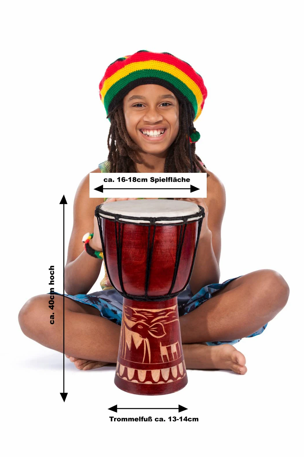 40cm Große Djembe Trommel Bongo Drum Elefant Braun Fair Trade Top Klang