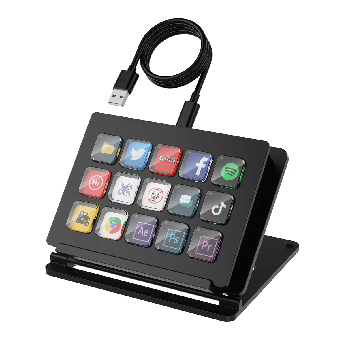 Streaming Deck-Controller 15 Makrotasten All-In-One-Tastatur Studio-Controller Live-Produktion für Mac und PC, Content Creators, Streaming, Gaming mit 15 LCD-Tasten Drehreglern