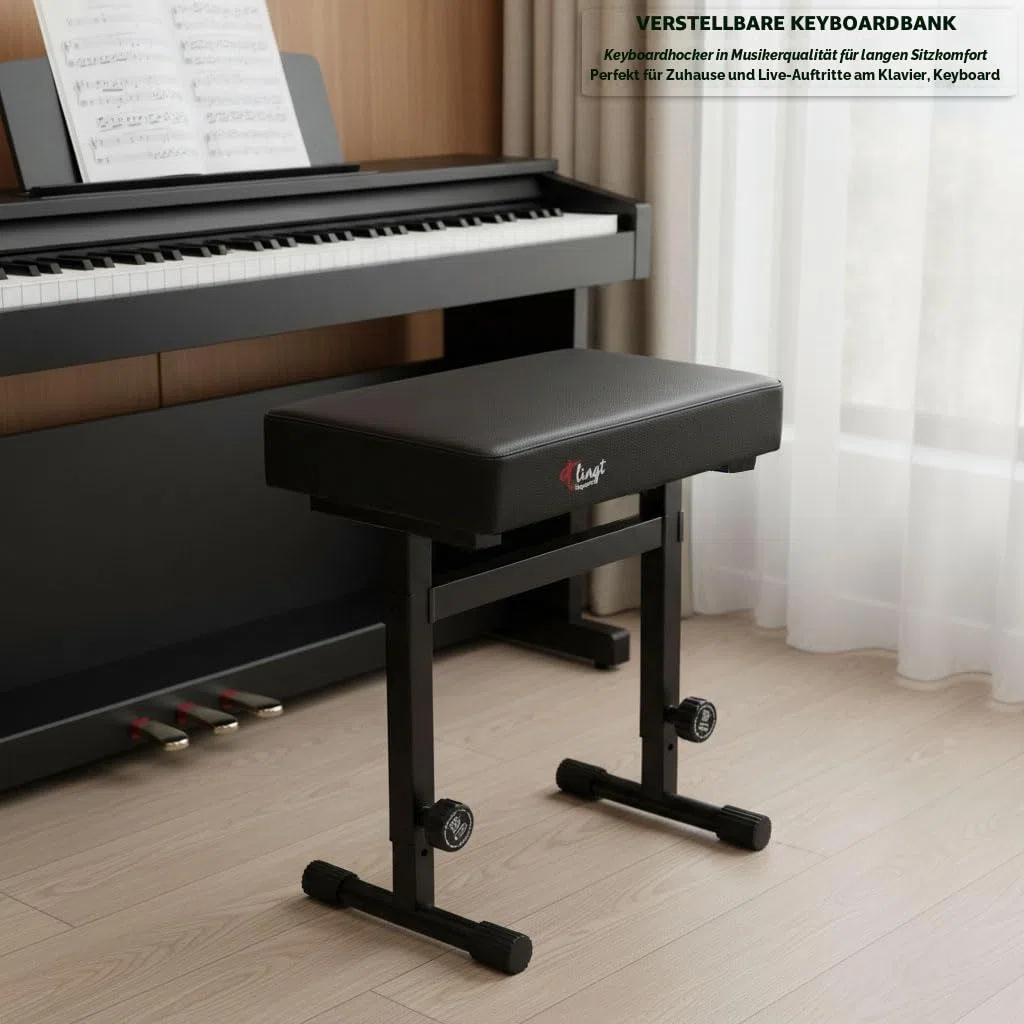 Klavier - & Keyboardhocker – mit Komfort-Polstersitz für langanhaltenden Spielkomfort, höhenverstellbar (46–59 cm) / Schwarz