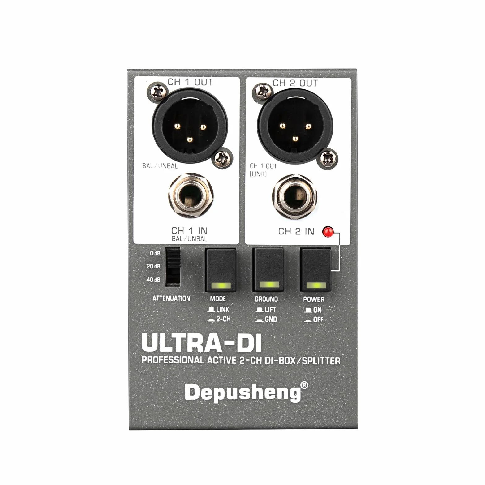Depusheng Ultra-DI Di2 Professional Active 2-Channel DI-Box/Splitter w/Input Attenuator to Connect Guitar & Bass,Connector to Balanced & Unbalanced，Support 48V power supply