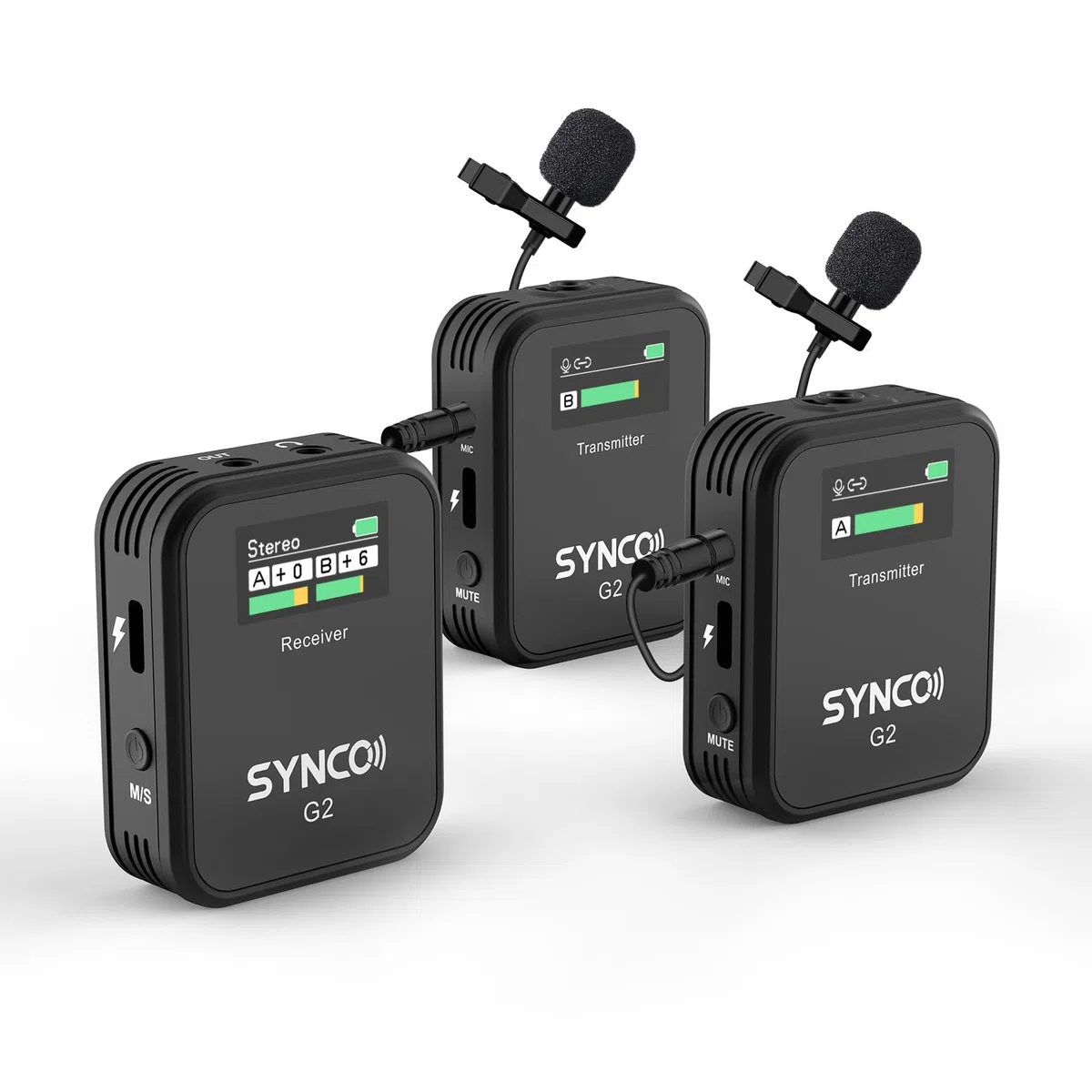 SYNCO Wireless Lavalier-Mikrofon, G2(A2) 2.4G Dual Transmitter 48KHz 24Bit Kabelloses Ansteckmikrofon 200m 8H für Online-Kurse Vlogs Streaming für Kamera Smartphone Tablet