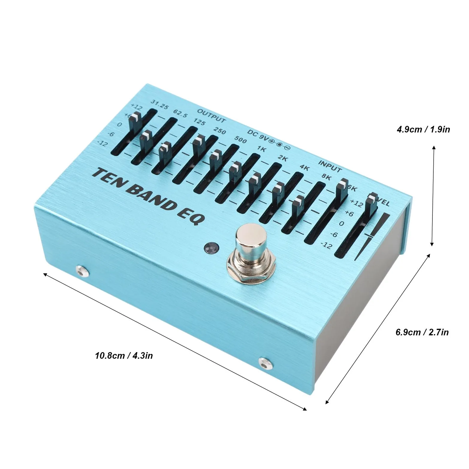 10 Band EQ EQ Pedal 10 Band EQ Single Block Gitarre Bass Mini Equalizer Effektpedal mit True Bypass Aluminium Körper Band Controller DC9V
