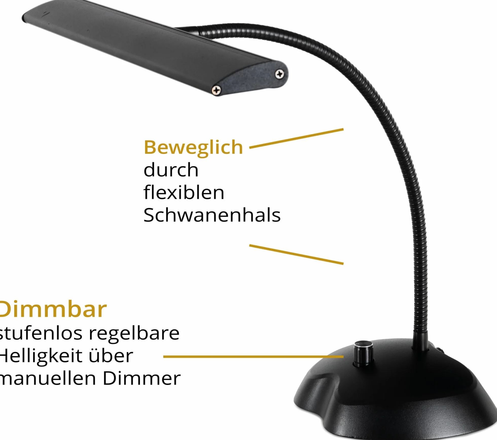 Classic Cantabile 12220 Dimmbare Pianoleuchte Weiß - 36 helle LEDs - 38 cm langer Schwanenhals - Integrierter USB-Ladeanschluss für Smartphone oder Tablet - Schwarz