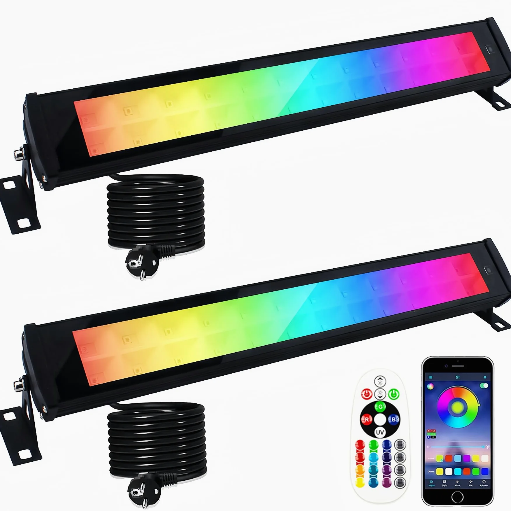 RGB LED Strahler, 2 Stück 50W RGB Led Wallwasher Licht mit Fernbedienung und Bluetooth APP, Led Bar Lichteffekte IP66 Wasserdicht Smart Partylichter für DJ Disco Party Garten Halloween Bühnenlichter