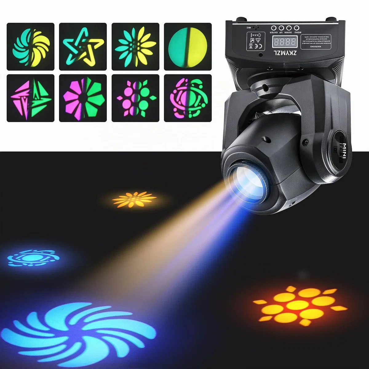 ZKYMZL 30W LED Moving Head Bühnenlicht Beam dmx512 Partylichter Spot Licht Lampe 8 Muster Lichteffekt für Bar Party Halloween Weihnachten Hochzeit Disco...