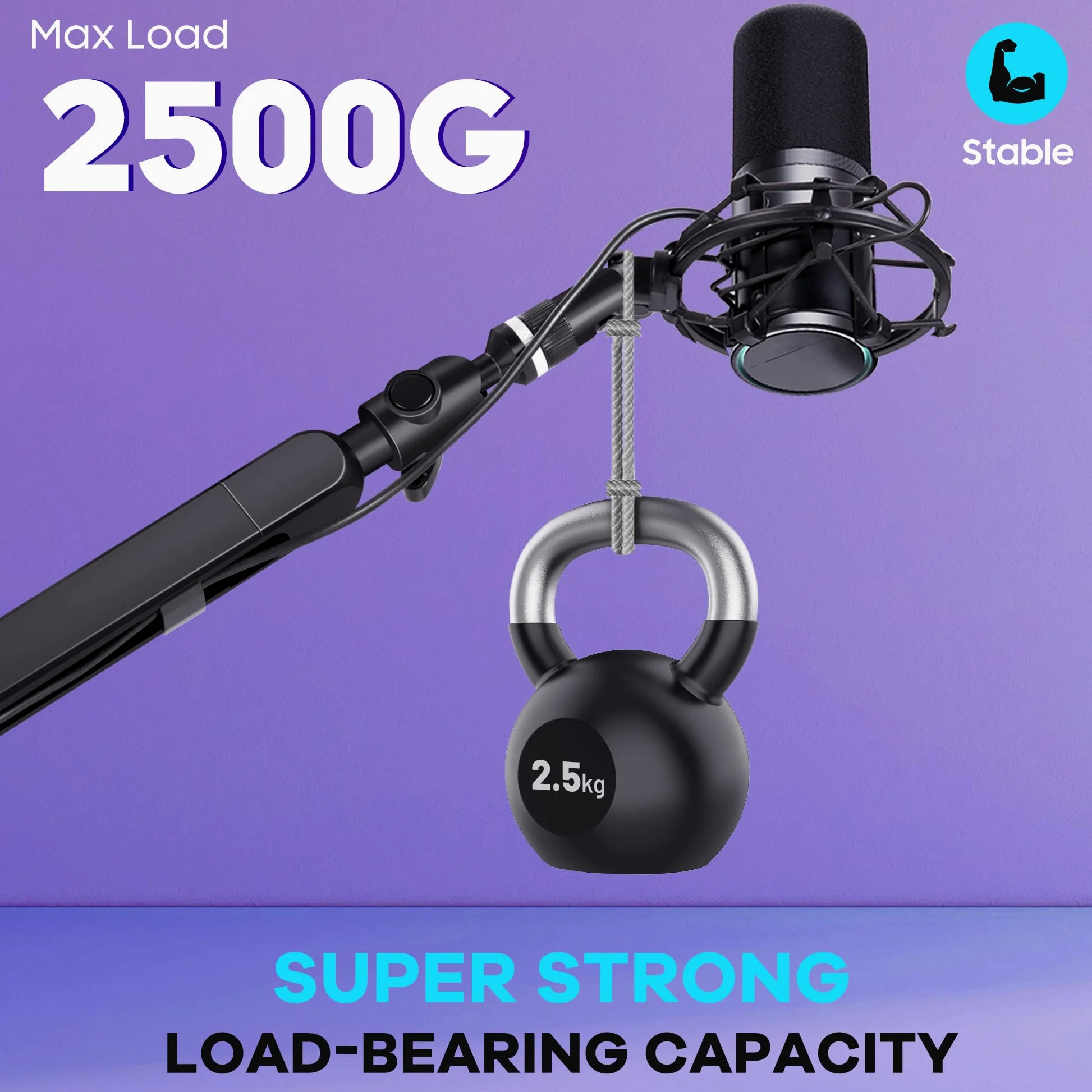 CAHAYA Mikrofon Arm Boom Arm Professionelle: Low Profile Verstellbarer Mikrofonarm mit Verlängerungsstange, Unter-Bildschirm-Design für Streaming & Recording, Tragkraft bis 2,5 kg Mikrofon Schwenkarm