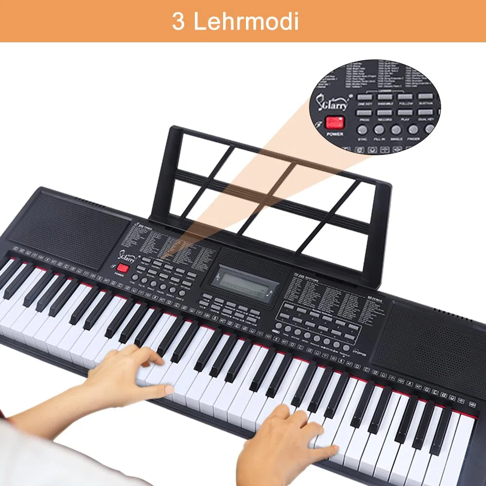 LEADZM 61 Tasten Tragbare Keyboard Piano, Digitalpiano-Tastatur für Anfänger, mit Kopfhörern, Notenständer, Mikrofon, Zwei Arten der Stromversorgung