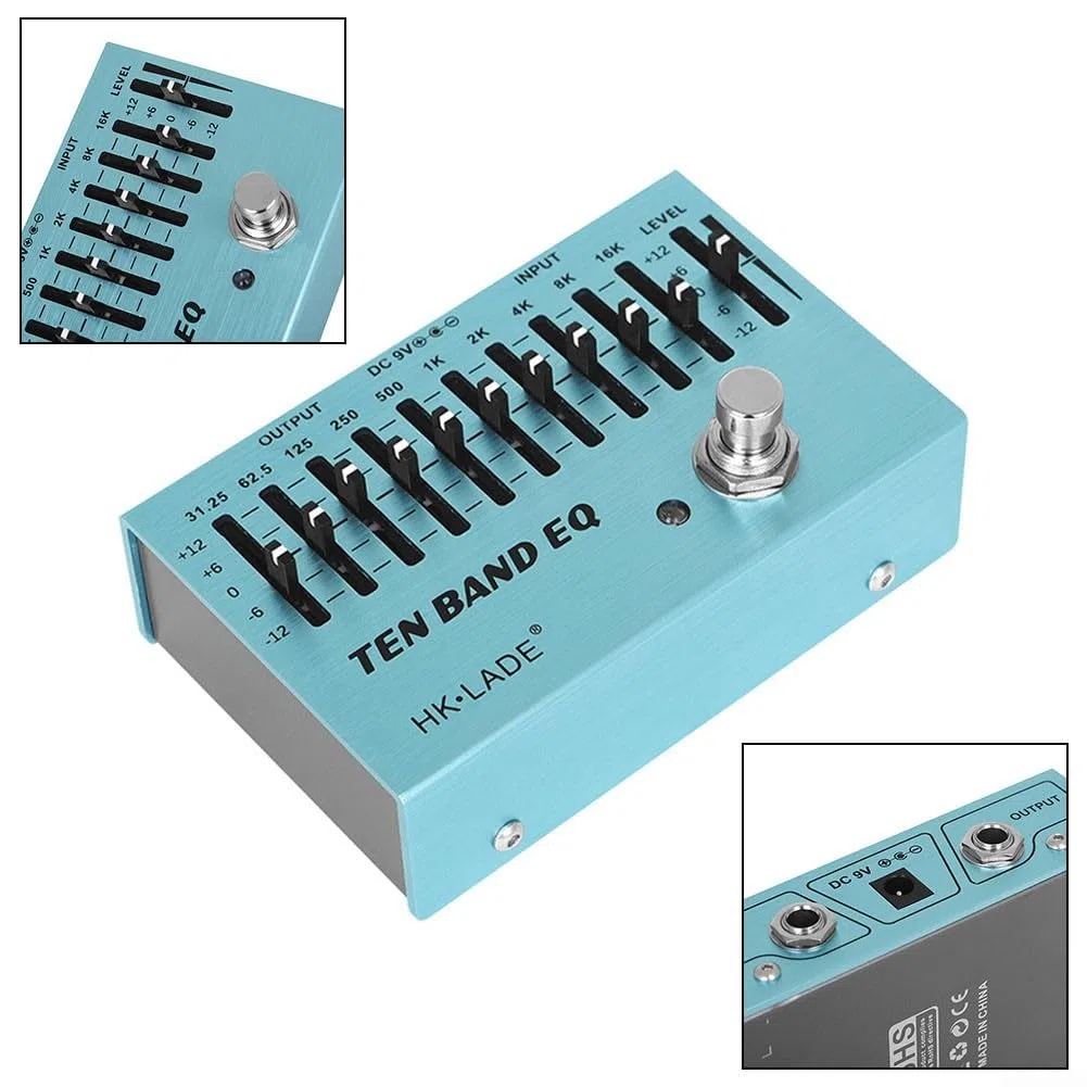 10-Band Equalizer Gitarre Effektpedal, True Bypass Einstellbares EQ Pedal für 4 oder 5 Saiten Bass Gitarren und 6 oder 7 Saiten E-Gitarren