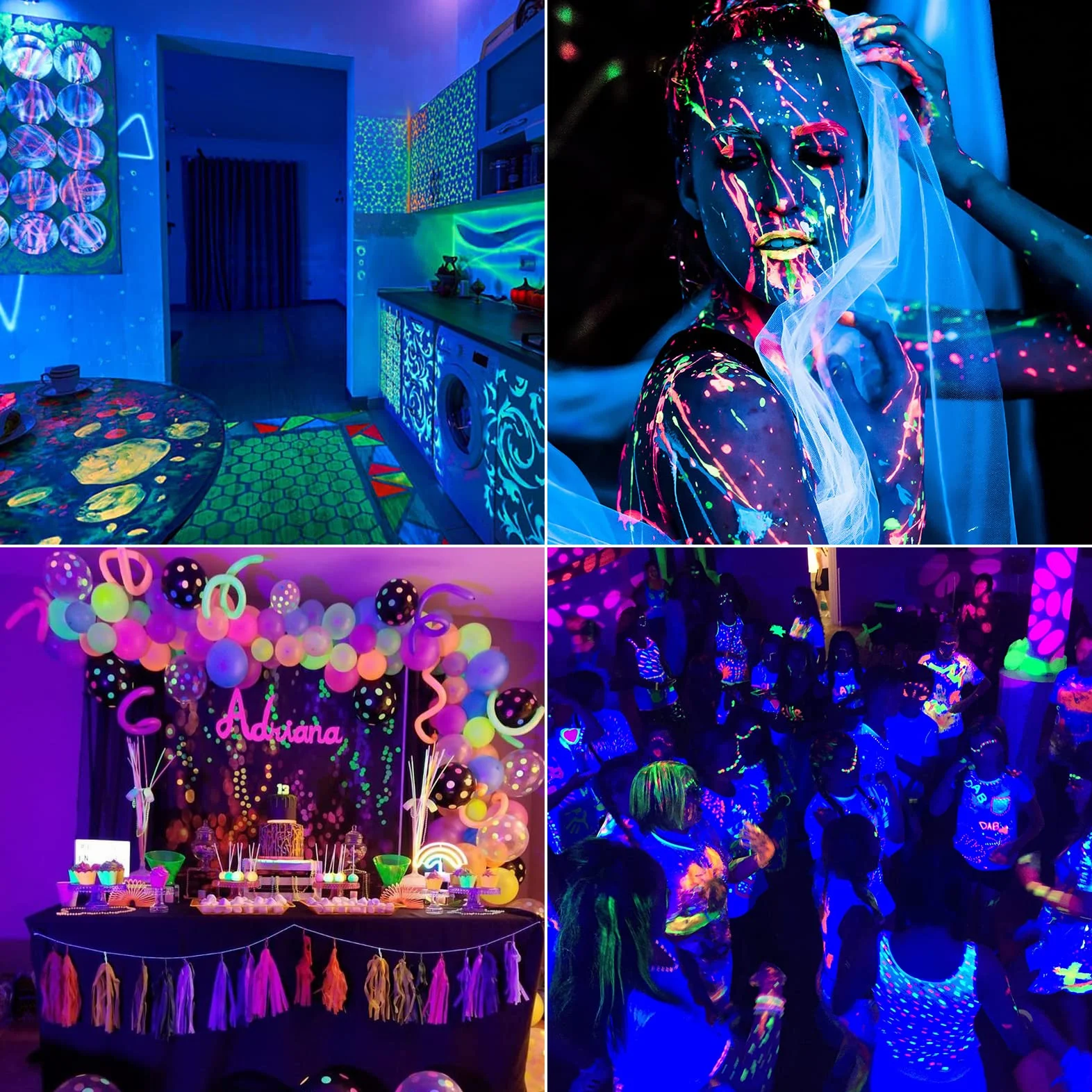 50W Schwarzlicht LED,2 Stücke UV Schwarzlichtlampe, IP66 Wasserdicht UV Strahler Außen mit Stecker und Schalter,Blacklight mit 96 LEDs,UV Licht Röhre für Party,Deko,Halloween