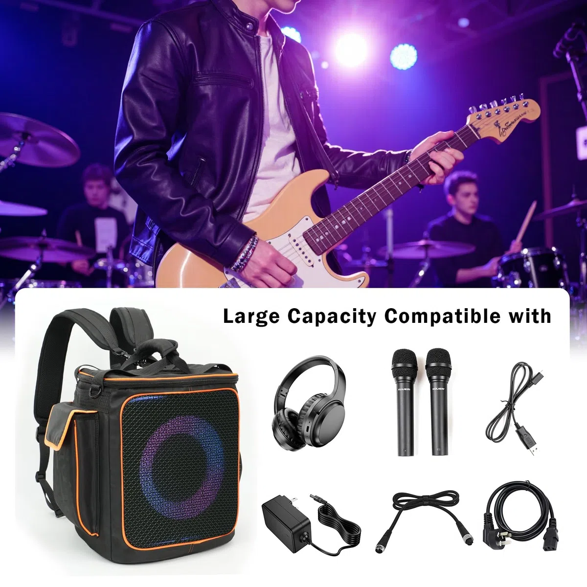 Hülle Tragetasche Reise Schutzhülle Tasche Robuste Umhängetasche Rucksack für JBL PartyBox Encore 2 kabelloser Bluetooth Partylautsprecher mit Mikrofon,Taschen für Ladegerät,Zubehör