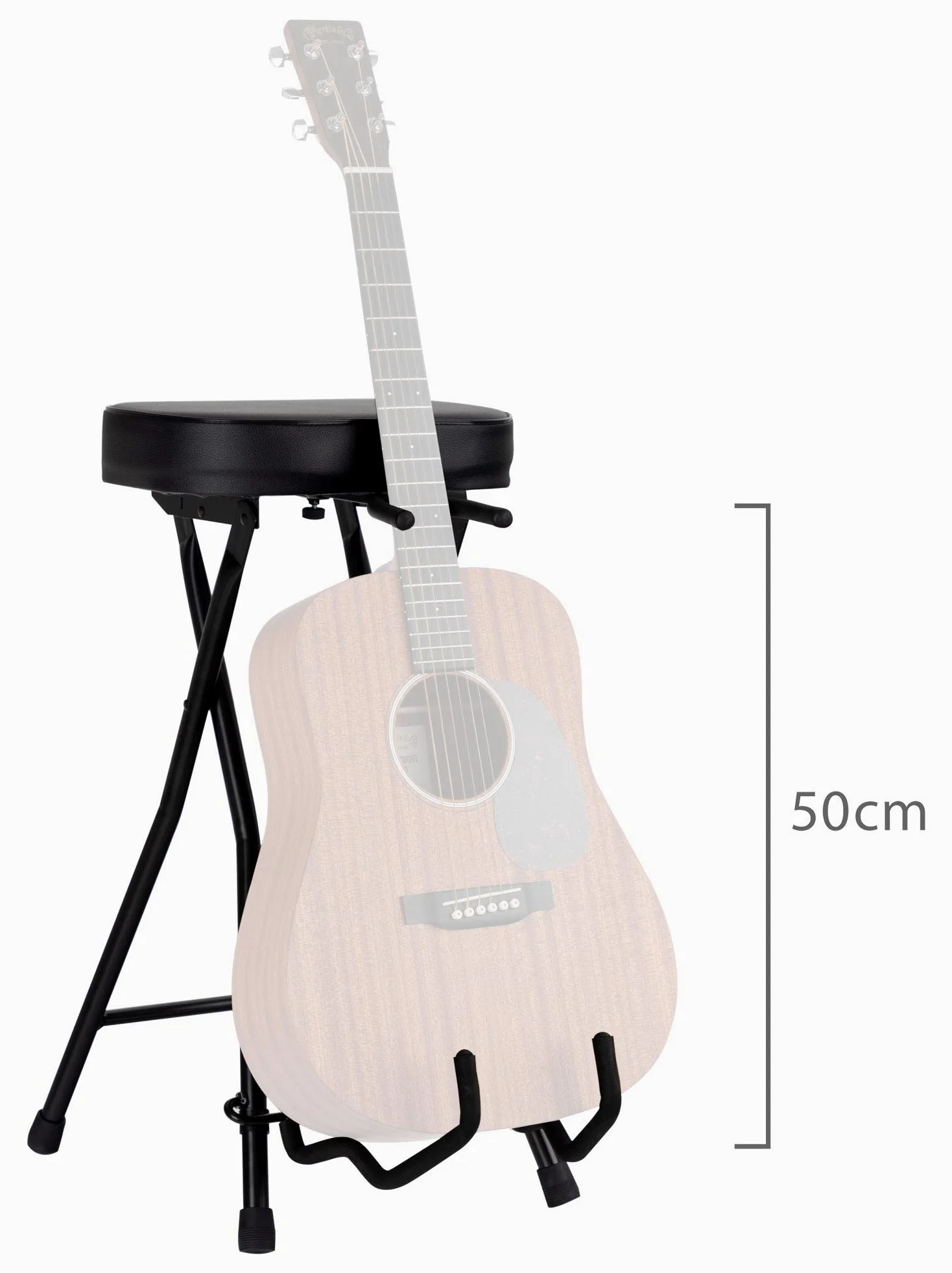 ROCKTILE Gitarrenhocker mit Gitarrenhalter - Hocker und Ständer in einem - rechteckige Sitzfläche - klappbar - schwarz