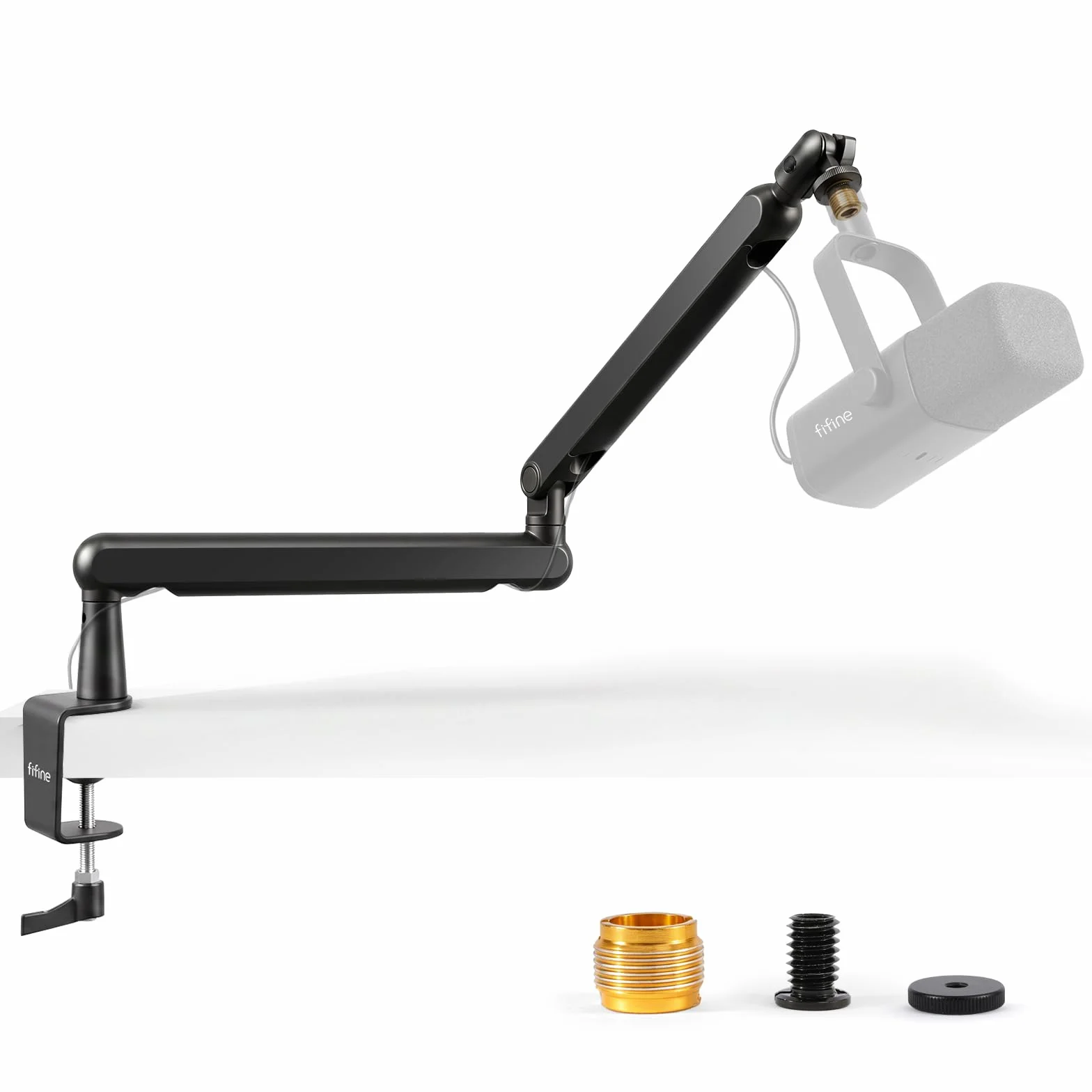 FIFINE Mikrofon Arm, flach einstellbarer Stangen Mikrofon Ständer mit Mikrofonclip, Schraubenadapter, Kabelmanagement, für Podcast, Streaming, Gaming, Studio