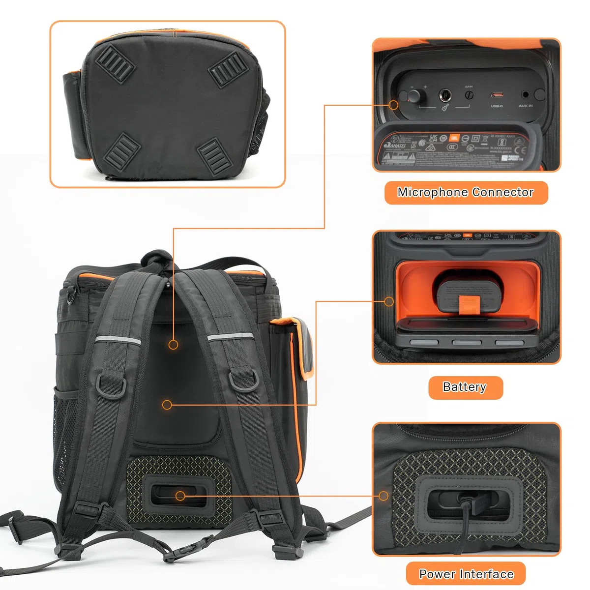 Hülle Tragetasche Reise Schutzhülle Tasche Robuste Umhängetasche Rucksack für JBL PartyBox Encore 2 kabelloser Bluetooth Partylautsprecher mit Mikrofon,Taschen für Ladegerät,Zubehör