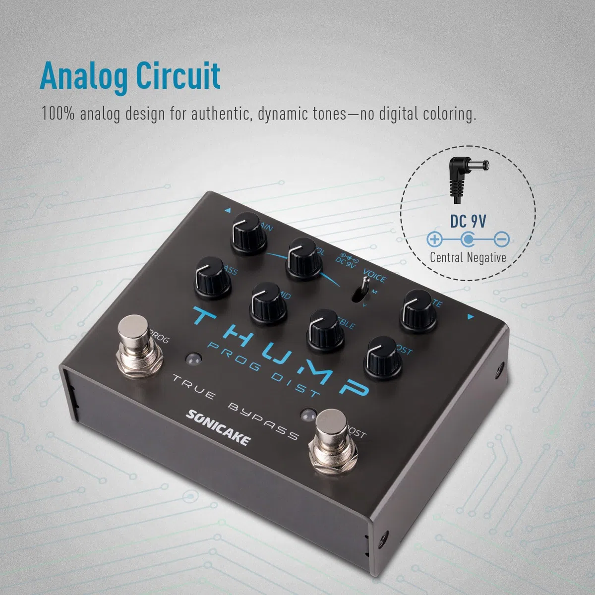 SONICAKE Distortion Pedal High-Gain Effektpedal mit Modern/Vintage 2 Klangmodi True Bypass Thump QDS-09