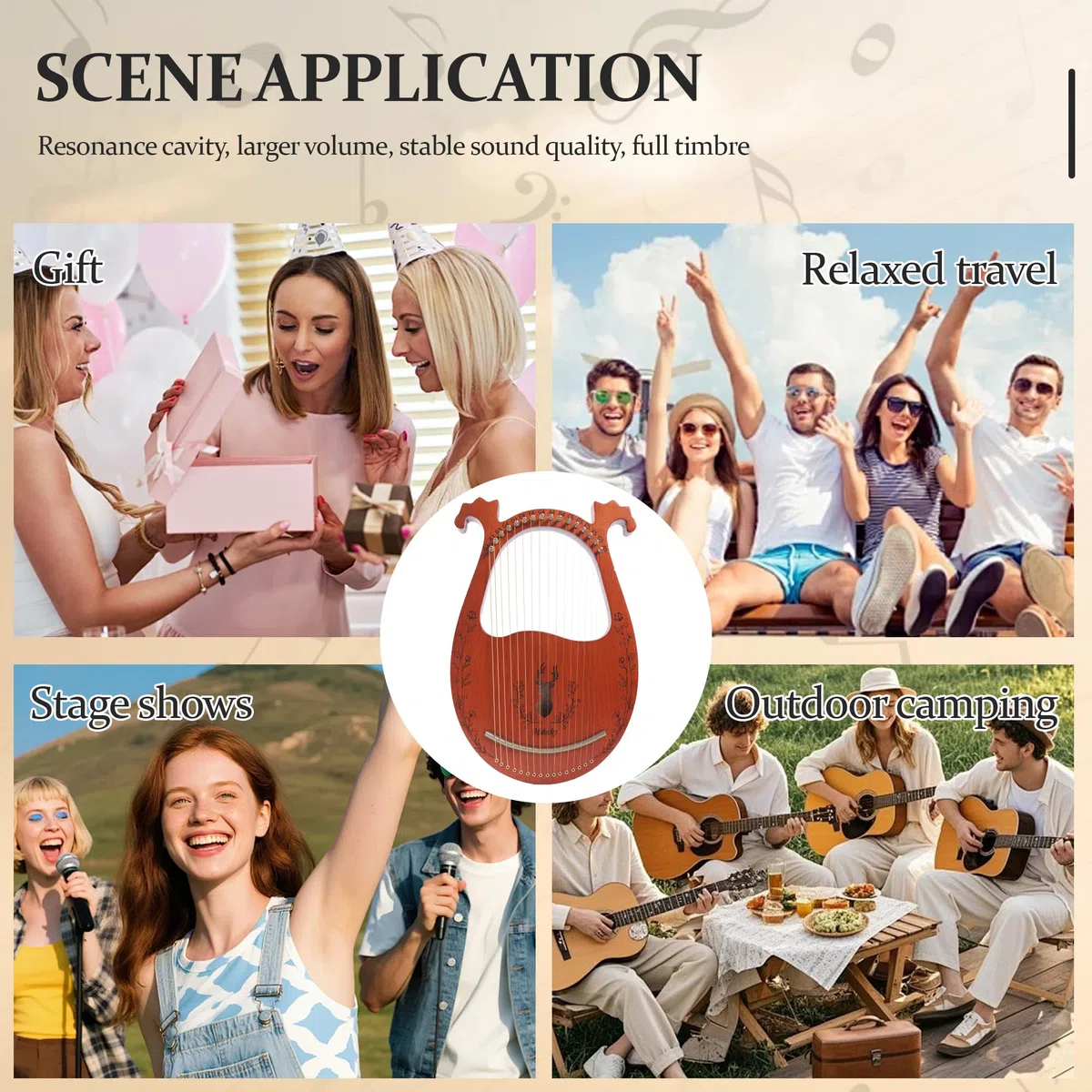 Mulucky Lyre Harp, 16 Metallsaiten, Mahagoni-Körper, Kupfersattel, Mini Lyre Harfe mit Stimmschlüssel und Tasche für Anfänger