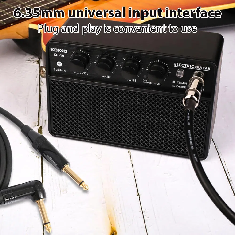 KOKKO 10 W kleiner Verstärker für elektrische Gitarre, tragbarer Mini-Lautsprecher für Gitarren-Übung für die tägliche Praxis Straßenaufführungen, wiederaufladbar, tragbar, unterstützt