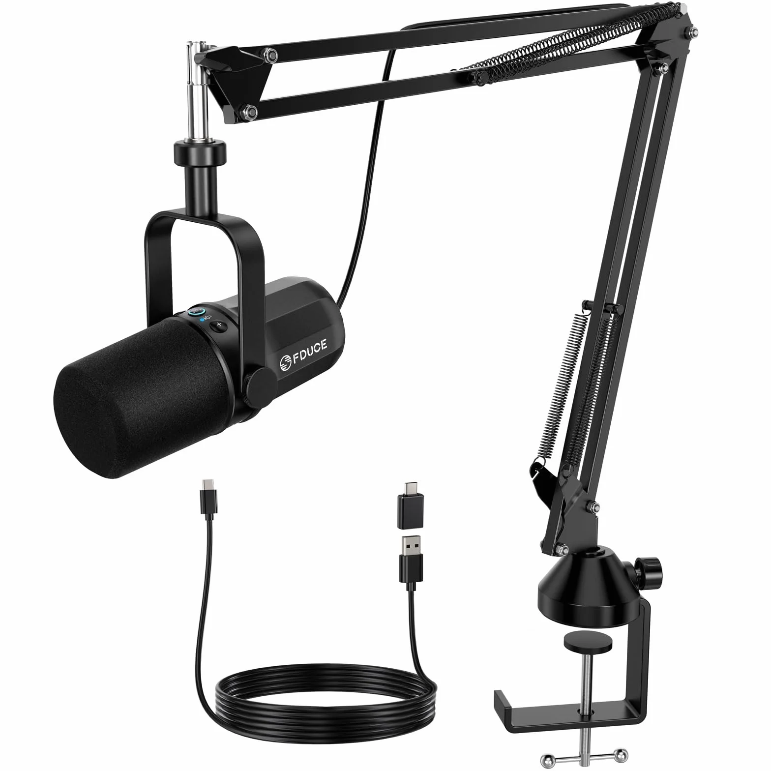 FDUCE SL40+ dynamisches Podcast-Mikrofon, USB/XLR-Mikrofon-Set für Gaming und Streaming, dynamisches Mikrofon mit Galgenarmst?nder, integrierter Kopfh?rerausgang, Stummschalttaste, Gain-Taste