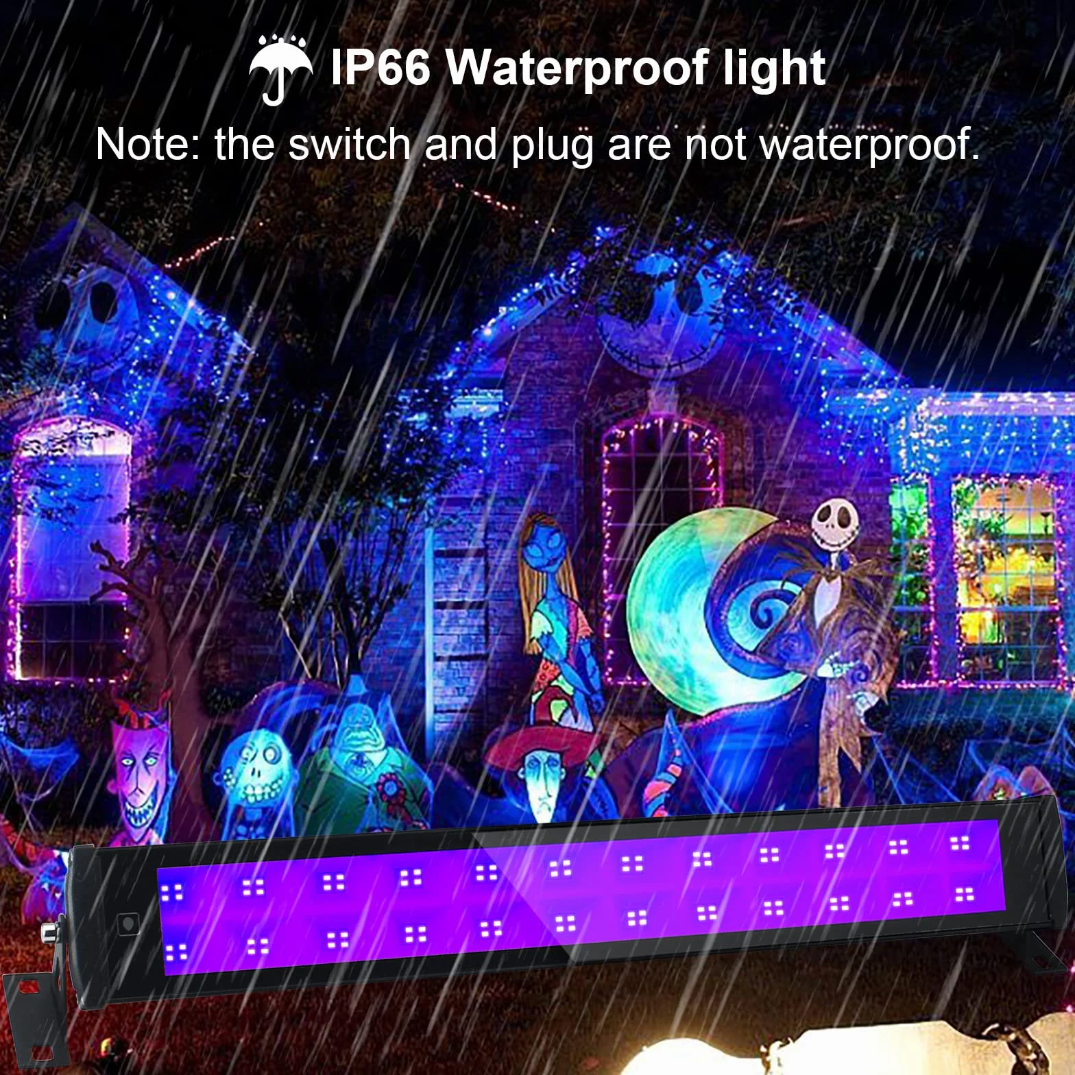 50W Schwarzlicht LED,2 Stücke UV Schwarzlichtlampe, IP66 Wasserdicht UV Strahler Außen mit Stecker und Schalter,Blacklight mit 96 LEDs,UV Licht Röhre für Party,Deko,Halloween
