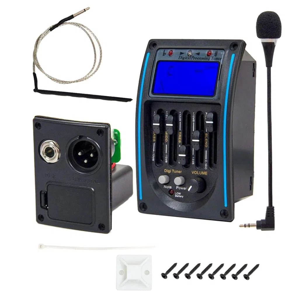 Almencla 5 Band EQ - Preamp Equalizer Piezo Pickup Tonabnehmer, Akustische Gitarre Vorverstärker mit LCD Tuner