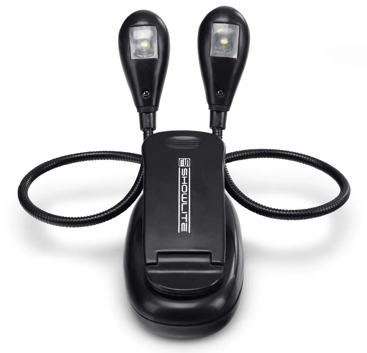 Showlite 5er Set Bright Light 2 LED Notenpultleuchte (2 lichtstarke LEDs, gleichmäßige Ausleuchtung, universell einsetzbar, lange Lebensdauer, inkl. Batterien) Schwarz