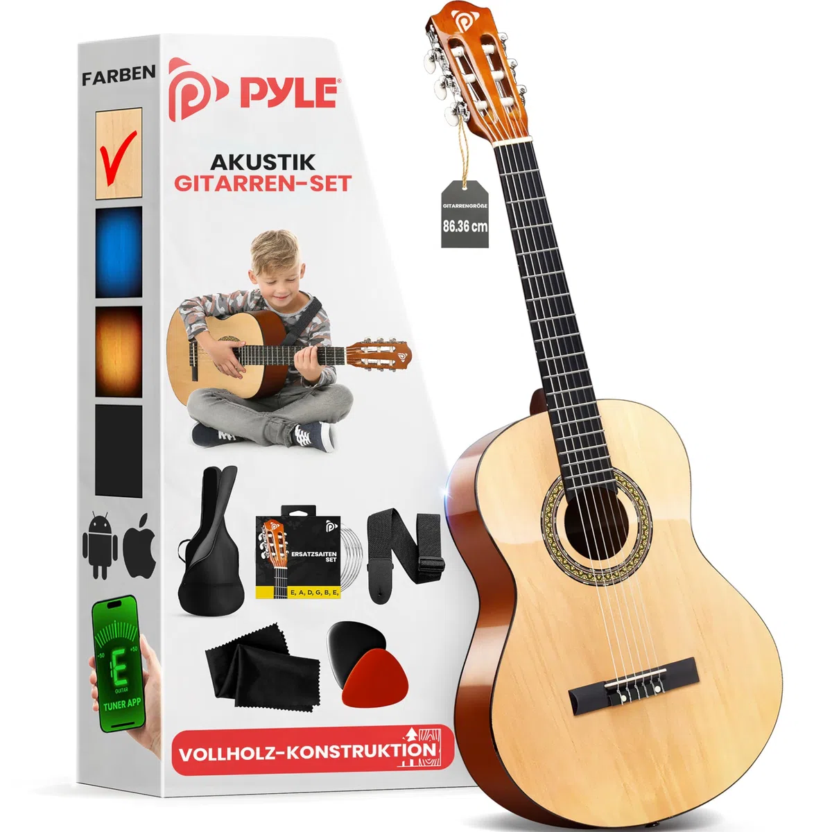 Pyle Akustik Gitarre Kinder ab 8 Jahre – Acoustic Guitar, Kinder Gitarre 3/4 Anfänger & Fortgeschrittene, Konzertgitarre 3/4 mit Gitarren Set & Tasche, Kindergitarre
