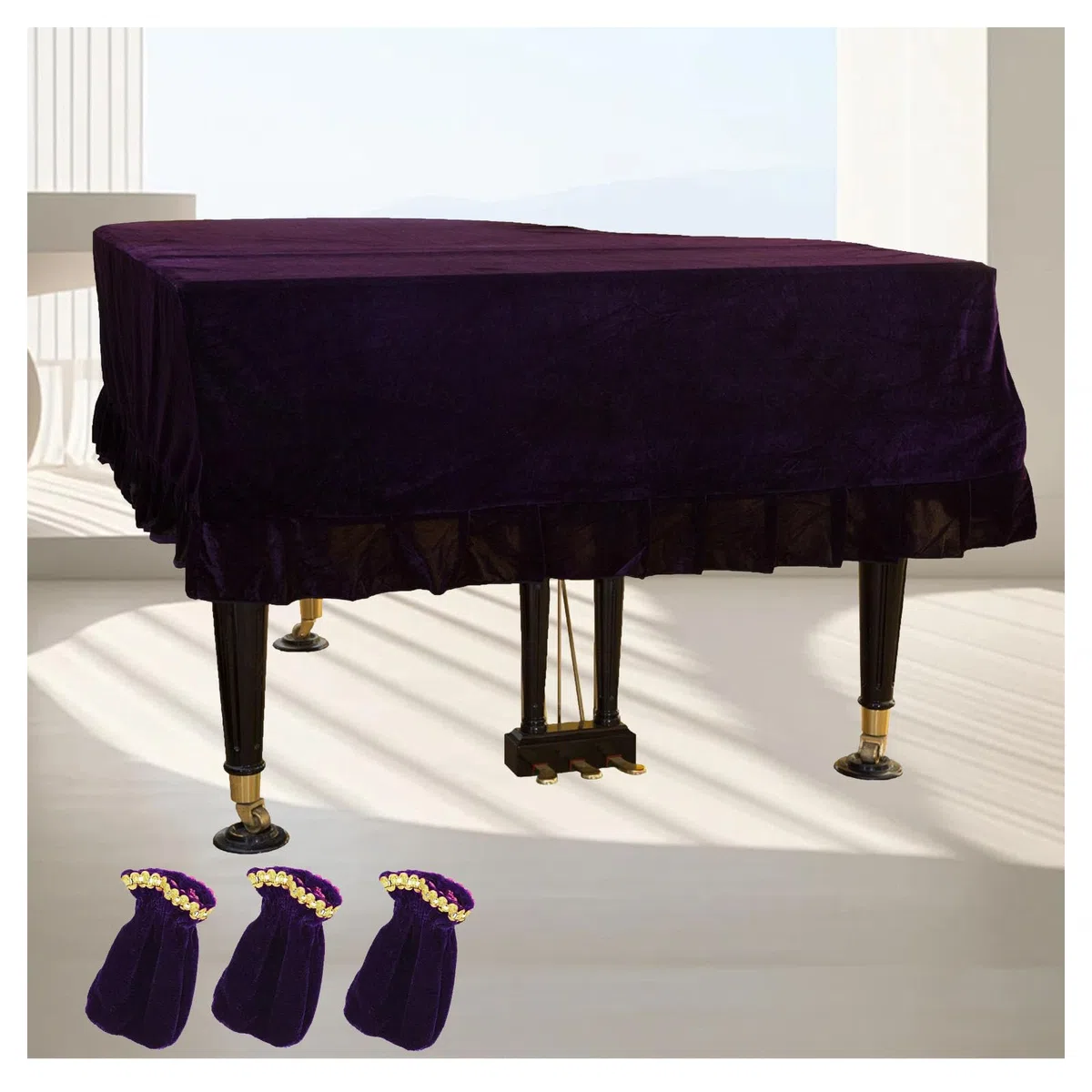 Flügel-Abdeckung, Leichte, Luxuriöse, Weiche Und Hochwertige Oberfläche Klavierabdeckung mit 88 Tasten Leicht zu Reinigen Instrumentalabdeckungen,Purple-150-160cm