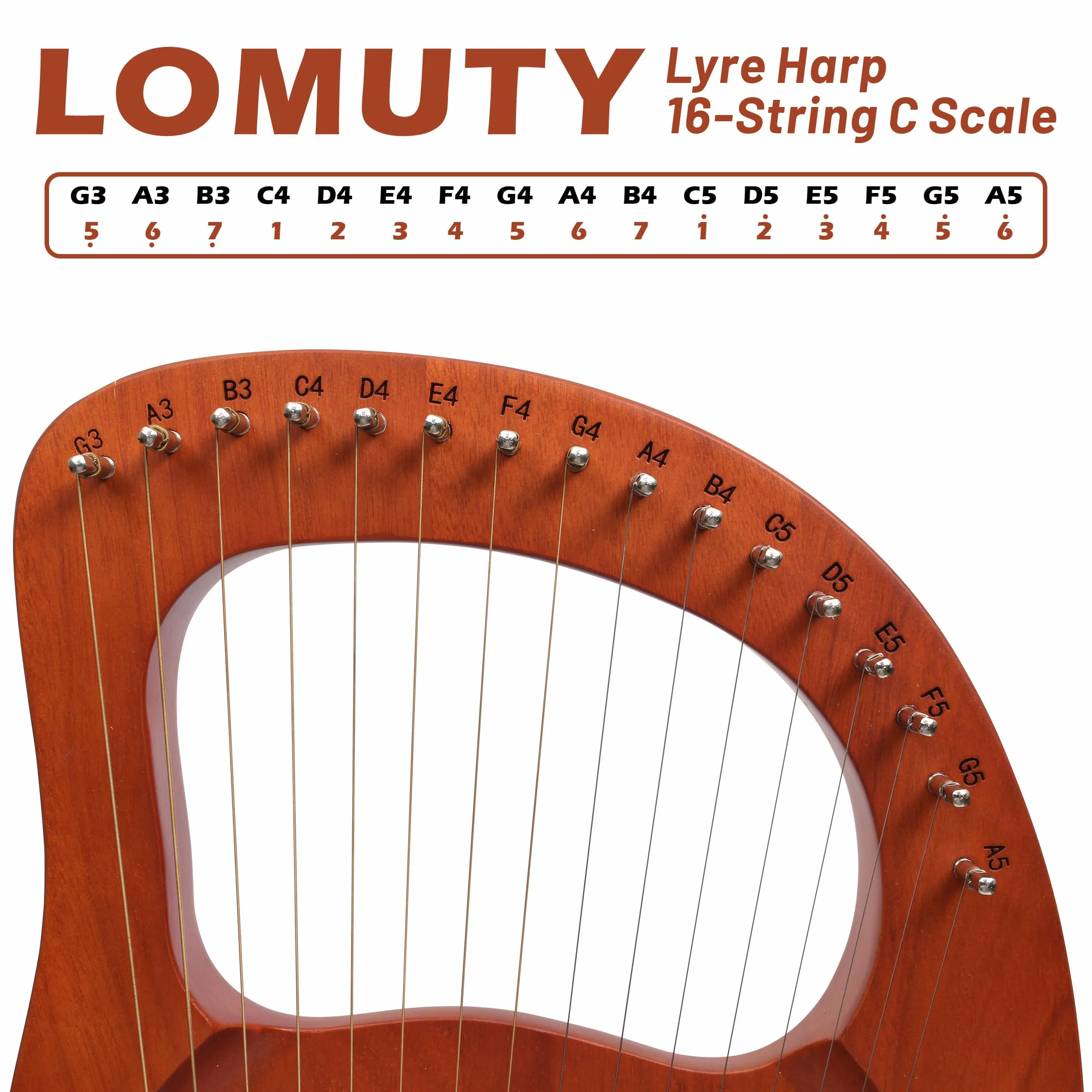 Kleine Lyre Harfe, 16 Saiten, Mahagoni-Laugenharfe mit Metall Saiten, Tragbare Harfe im Antiken Stil mit Stimmschlüssel und Tragetasche, Braun
