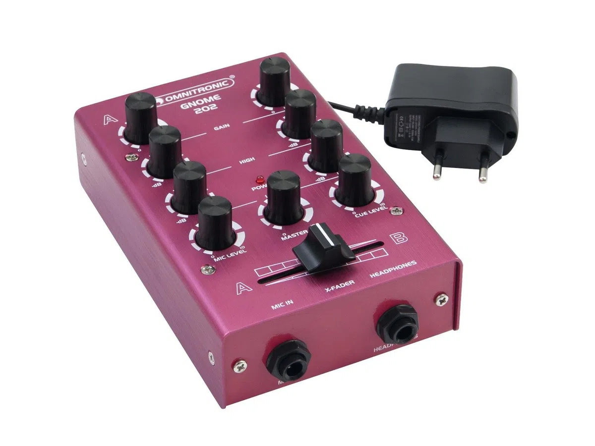 OMNITRONIC GNOME-202 Mini-Mixer rot | 2-Kanal-DJ-Mixer im Miniaturformat | Extrem leichter und kompakter DJ-Mixer | Metallgehäuse