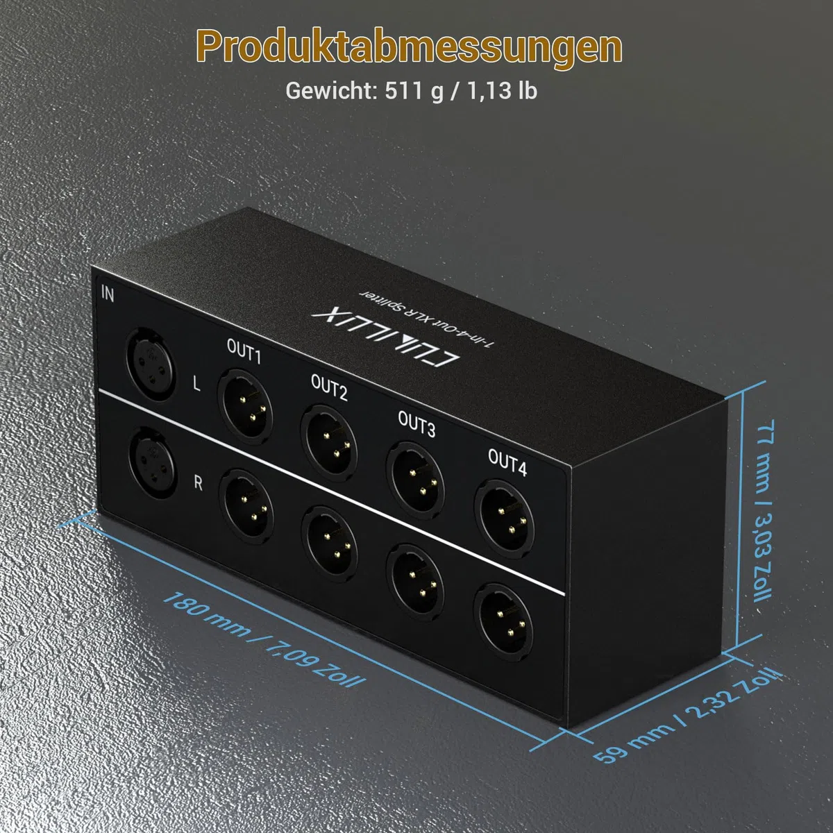 Cubilux 4-Way XLR Splitter Box, passiver Stereo Verteiler 2 In 8 Out für Studio und Live, für Mischpult, Verstärker, Preamps, Aktivlautsprecher