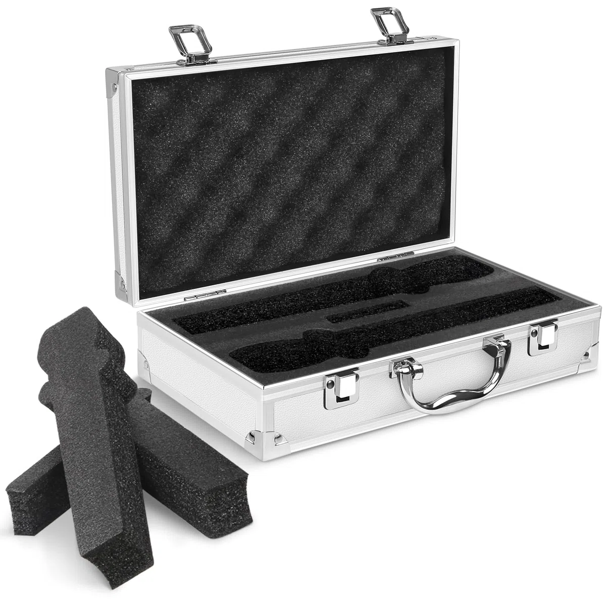 Professioneller Mikrofonkoffer, Hartschalen-Tragekoffer für 2 drahtlose Mikrofone, Aluminiumrahmen mit Schaumstoff-Innenausstattung, weiß