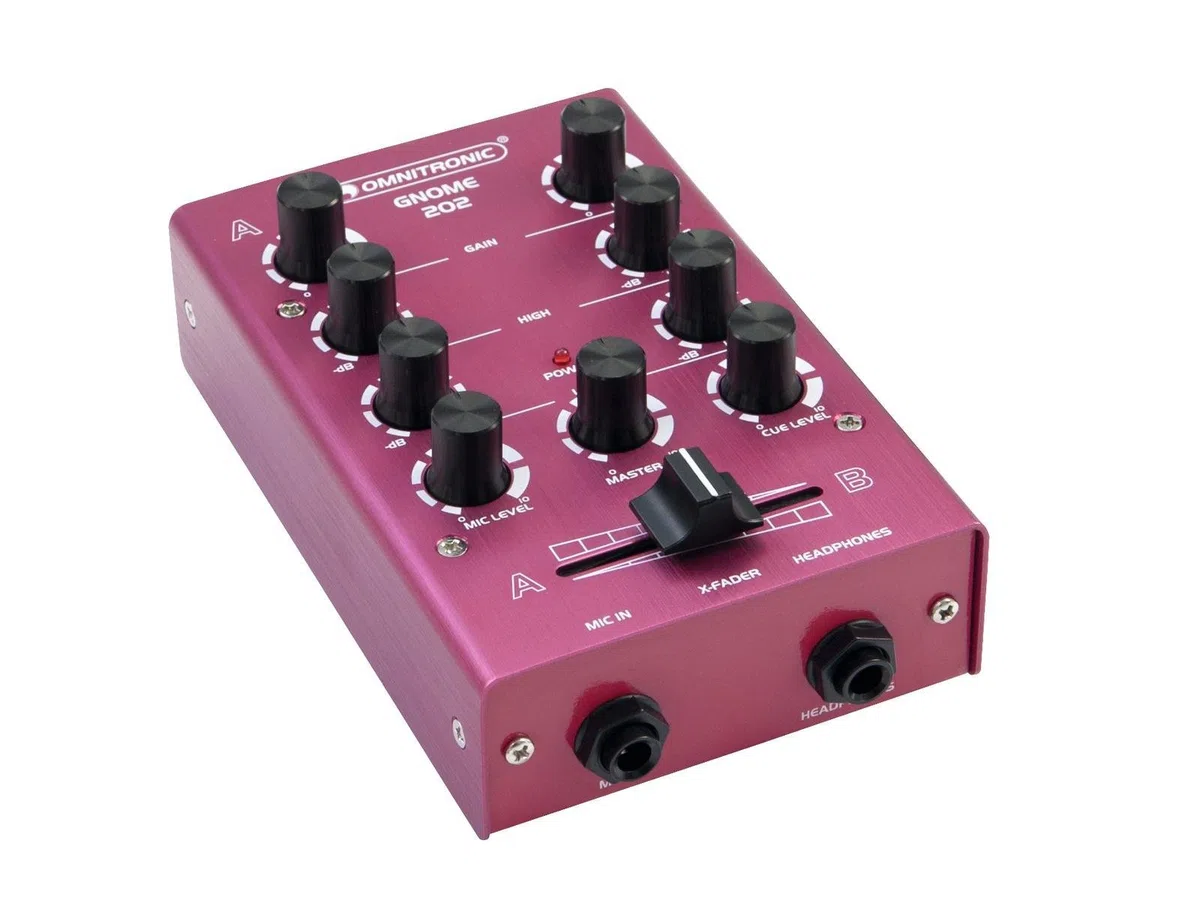 OMNITRONIC GNOME-202 Mini-Mixer rot | 2-Kanal-DJ-Mixer im Miniaturformat | Extrem leichter und kompakter DJ-Mixer | Metallgehäuse