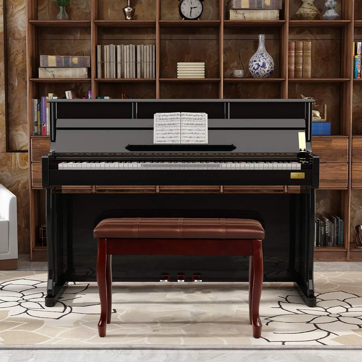 COSTWAY Klavierbank Klavierhocker aus Massivhoz, Pianobank gepolstert, Piano Sitzbank, Keyboardbank Pianobank 75x35x49cm (Braun)