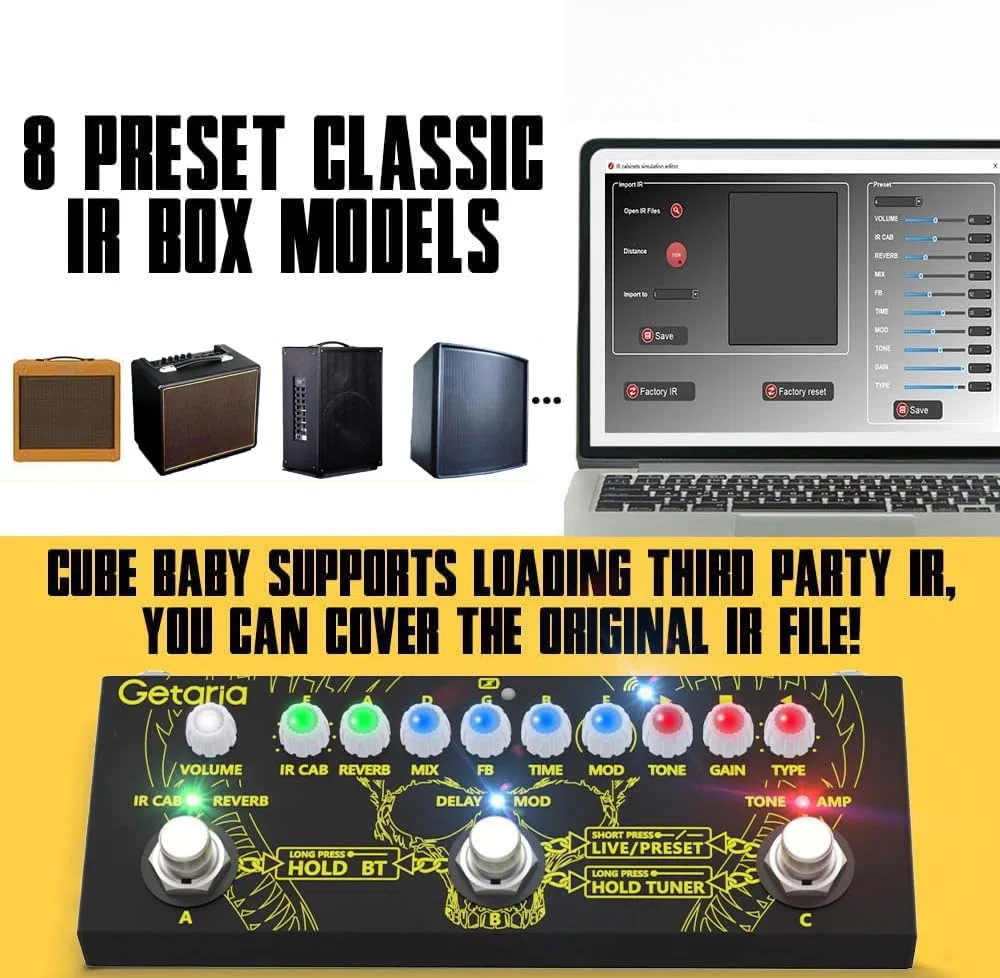 Multi-Effektpedal für E-Gitarre – Distortion, Overdrive, Looper, Tuner, Amp Modelling & IR Speaker Simulation | Mit eingebautem USB-Audio-Interface