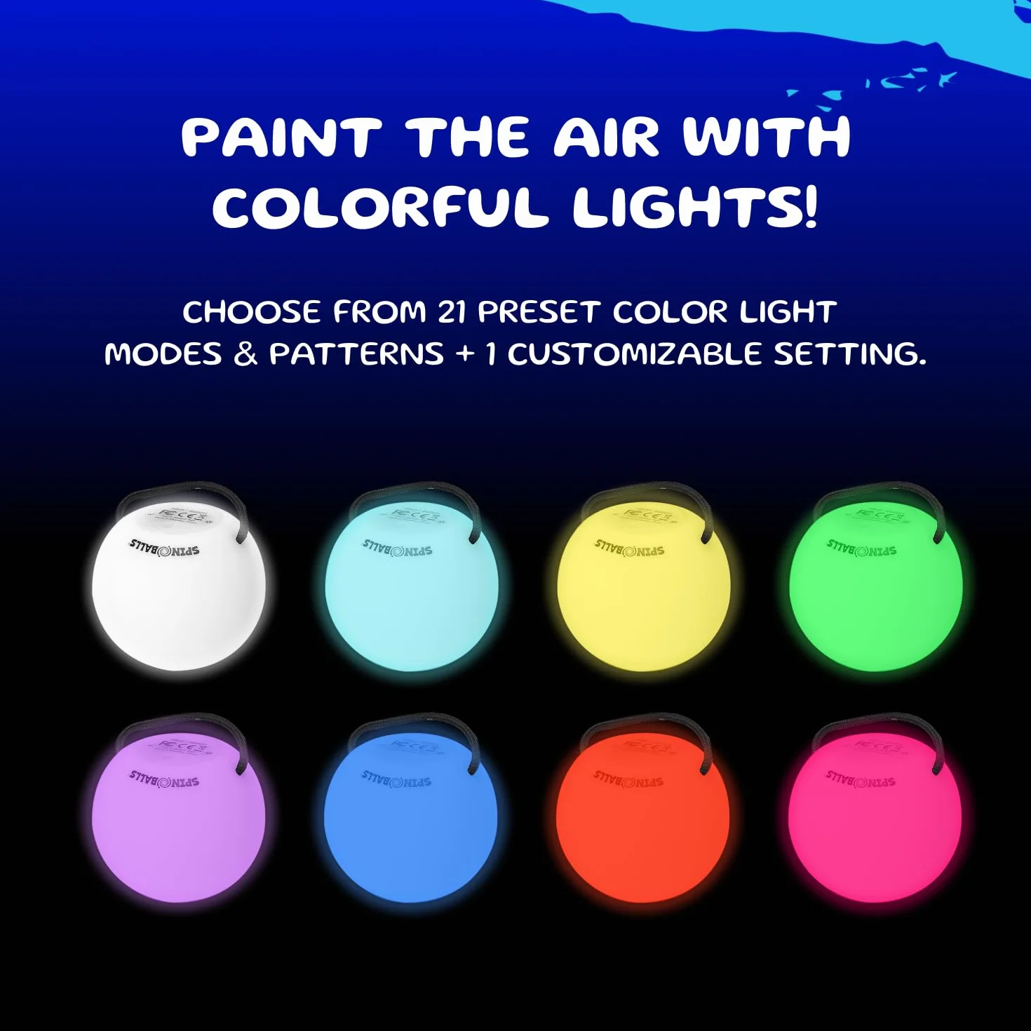 Spin Balls Glow.0 LED Poi – USB-aufladbar, Poi Ball mit 22 Farb- und Lichtmodi & Mustern, haltbarer weicher Kern, verstellbare Schnüre & doppelter Griff