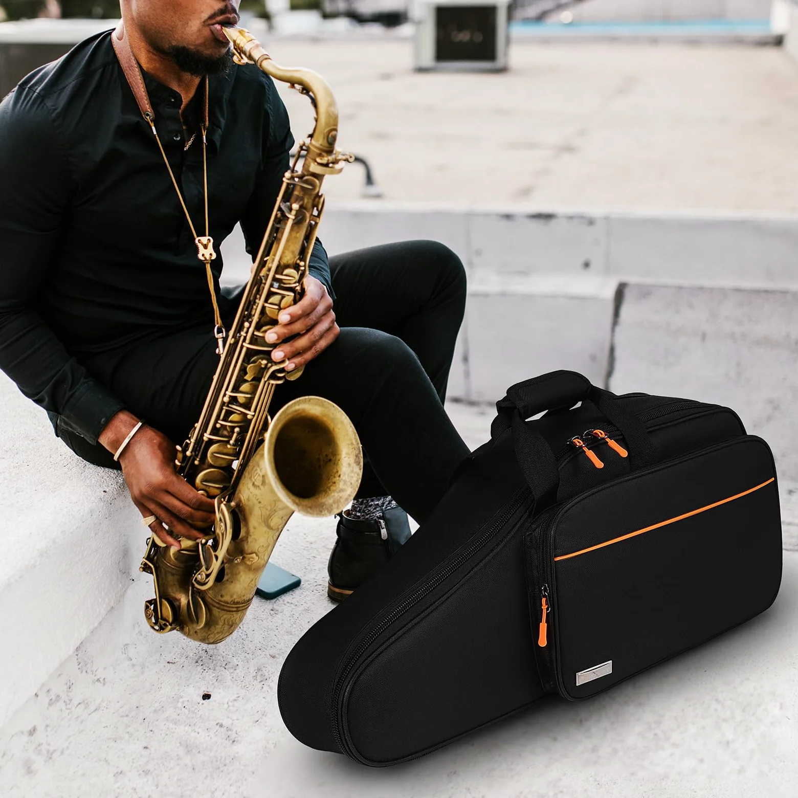 Vaguelly Altsaxophon Koffer Oxford Wasserdicht Saxophon Tasche Gigbag Rucksack mit 18mm Polsterung, Schultergurt, Außentasche, Saxophon Tragetasche Leichtkoffer, schwarz