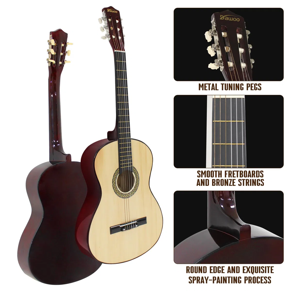 Dawoo Klassisches Gitarren Starter Set (komplettes Anfängerset mit Akustikgitarre, Gigbag, Ersatzsaiten, Plektren und Pitchpipe) (39 Zoll)
