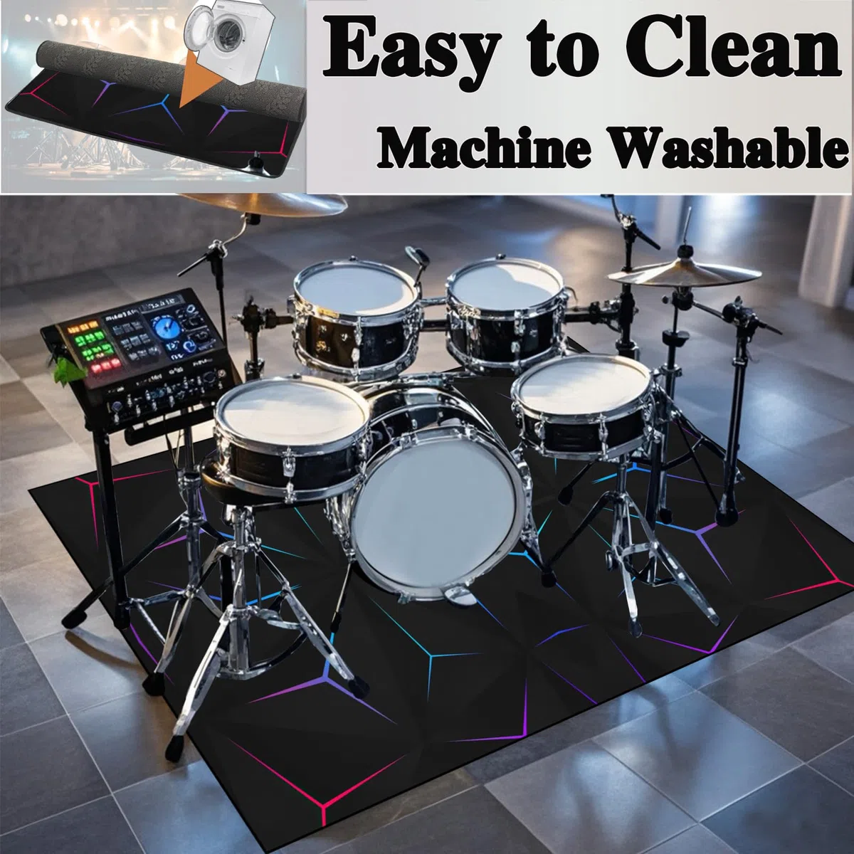 Schlagzeugteppich 140 x 120 cm Drum-Teppich Schallschutz Teppich Schallschutzmatte rutschfeste Trommelmatte für Drum Schlagzeug Elektronisch Snare Teppich Snare Drum Rug Schalldicht Teppiche