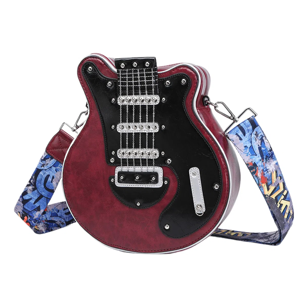 Umhängetasche in Gitarrenform, Gitarren-Geldbörse, neuartige weinrote Tasche in Gitarrenform, mit Reißverschluss, große Umhängetasche, modische, lässige Geldbörse in Gitarrenform für Ausflüge, Shoppin