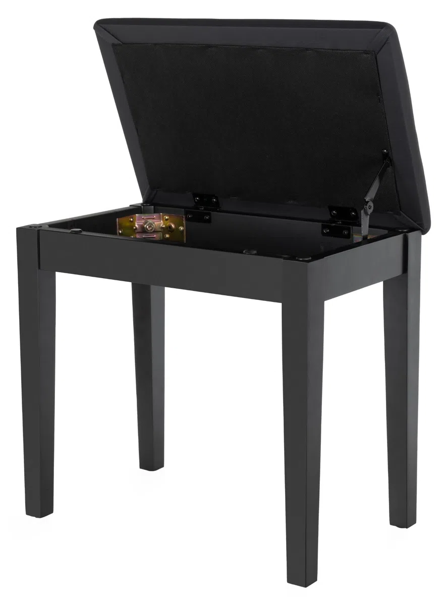Classic Cantabile Pianobank Modell S - Stabiler Klavierhocker - Schwarze Sitzfläche aus Kunstleder - Ablagefach unter der Sitzfläche - Massive Holzkonstruktion - Schwarz Matt