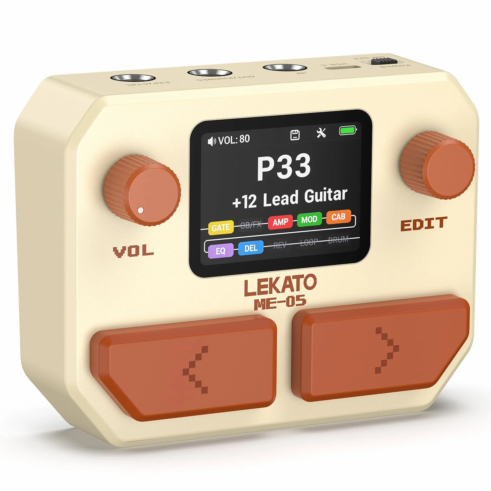LEKATO Gitarren Effektpedal Multi-Effektprozessor für Gitarre Bass mit 10 Effektmodulen, 99 Presets, 30 Amp/Cabinet Modellen, OTG USB Audio Interface BT, 2" LCD-Display, Weiß