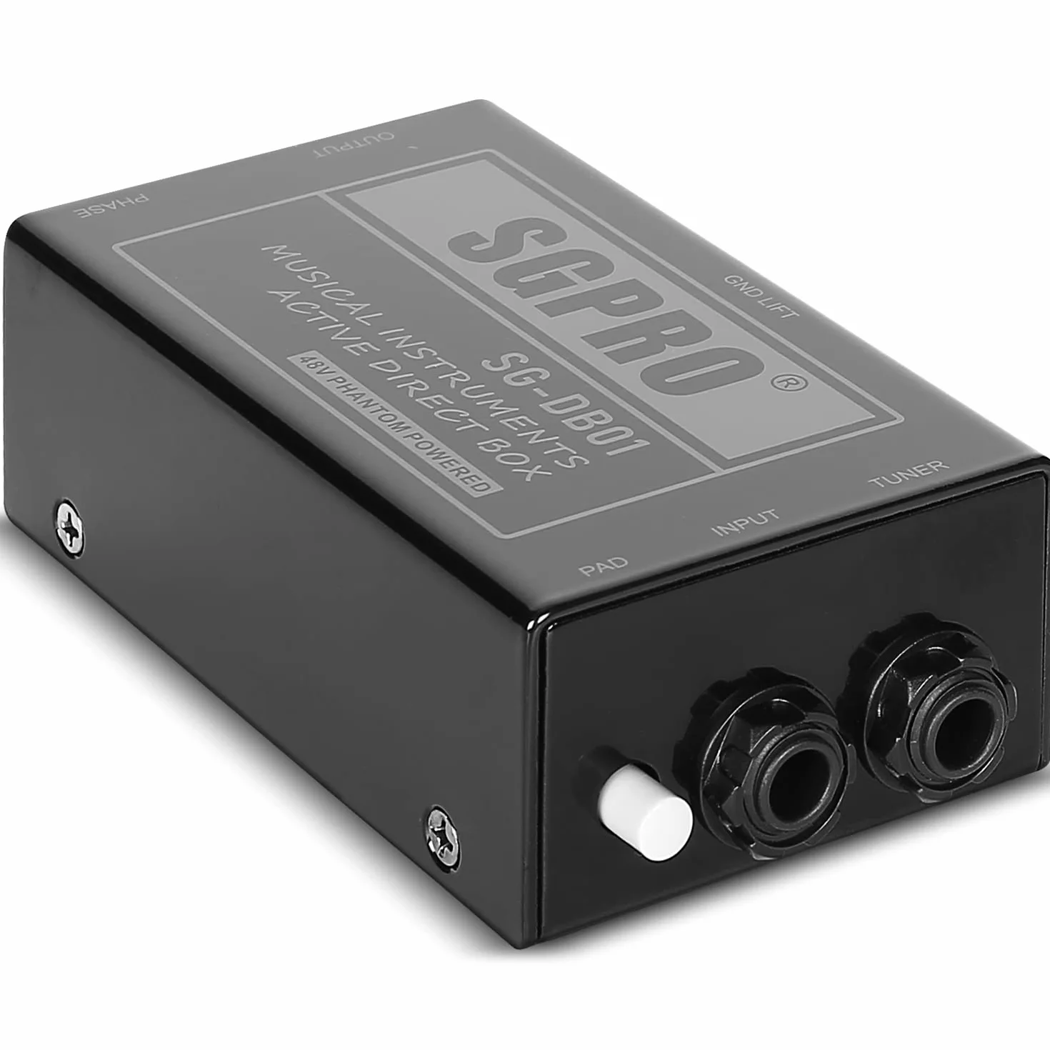 SGPRO Active Direct Box, DI-Box zur Aufnahme von Signalen für Musikinstrumente wie Gitarre und Bassgitarre Live oder Studio, 6,35 mm auf XLR, Ground Lift 48 V Phantomspeisung, kompakte Einheit