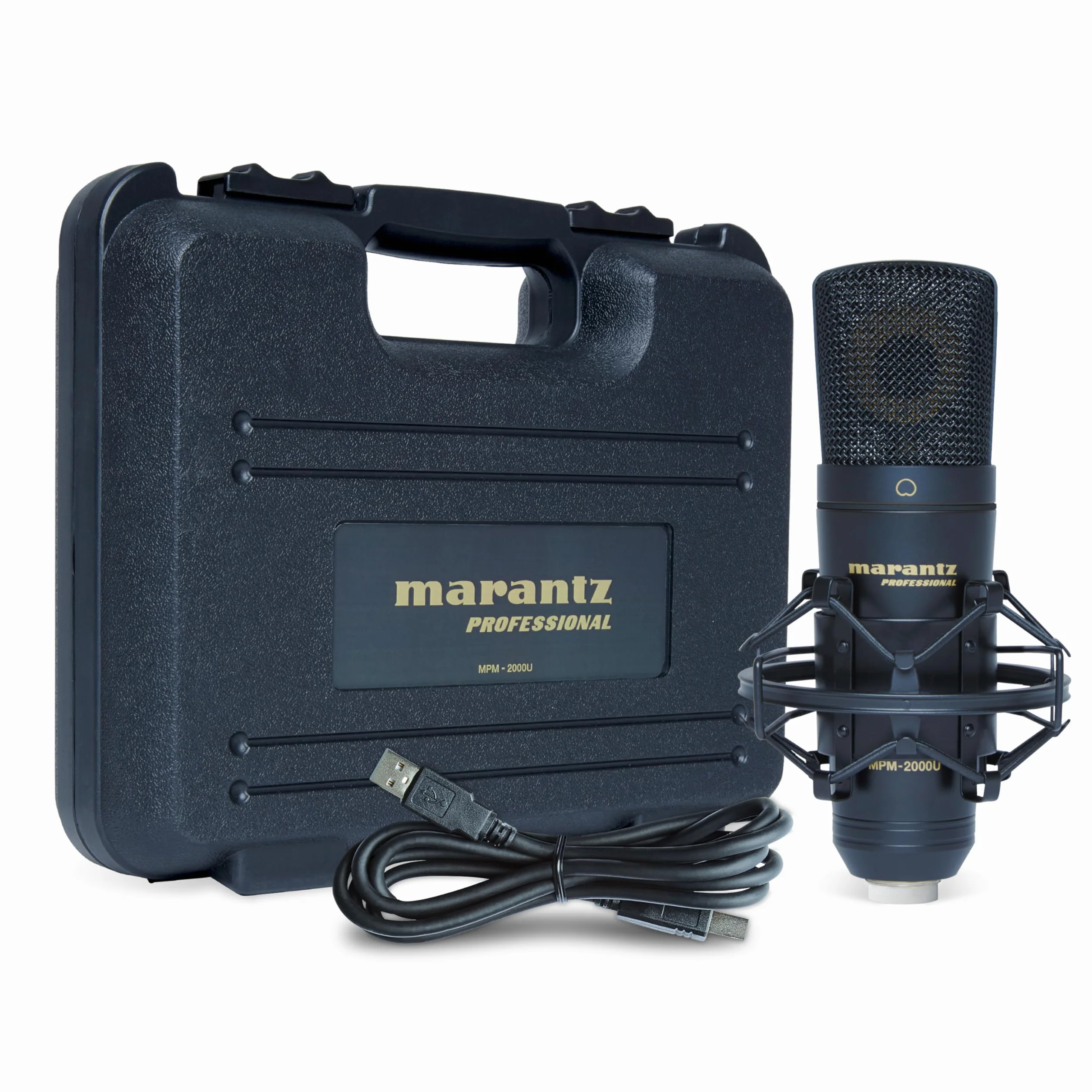 Marantz Professional MPM-2000U - USB-Kondensatormikrofon für Gaming, Streaming, Podcasting und PC/Mac-Aufnahmen - Cardioid, Shockmount, USB-Kabel und Transportetui inklusive, Schwarz