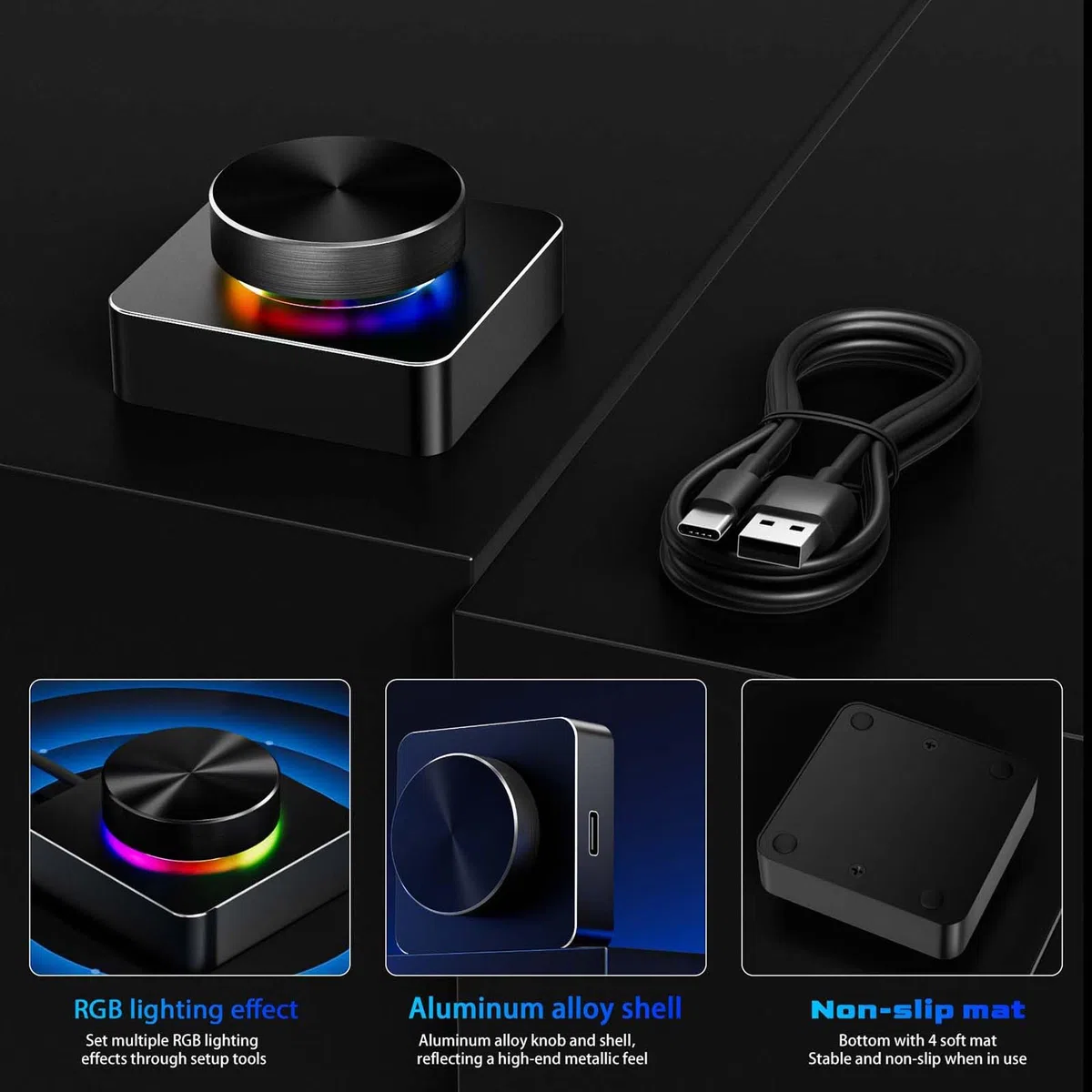 Docooler RGB Volume Control Knob USB+BT+2.4G Three Modes Multimedia Controller for PC/Gaming