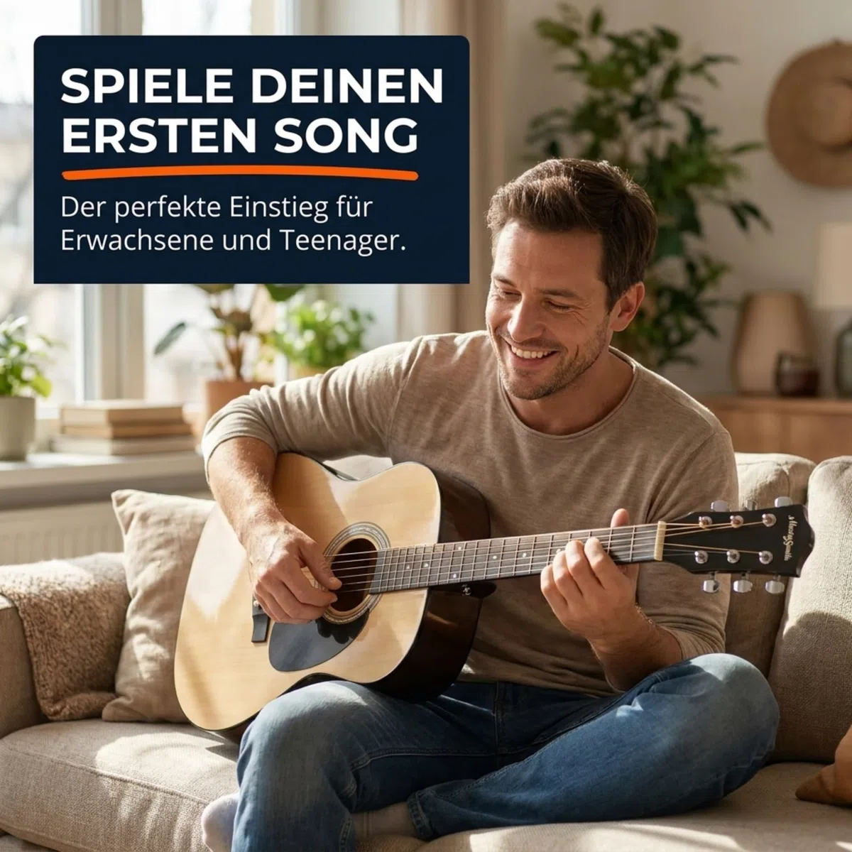 Martin Smith Akustikgitarre mit Gitarrenständer Gitarrentuner Gitarren Tasche Gitarrengurt Gitarre Plektren und Gitarrensaiten Natur